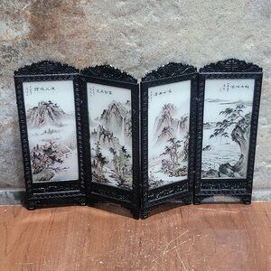 Vintage Miniature Four Panel Accordion Room Screen